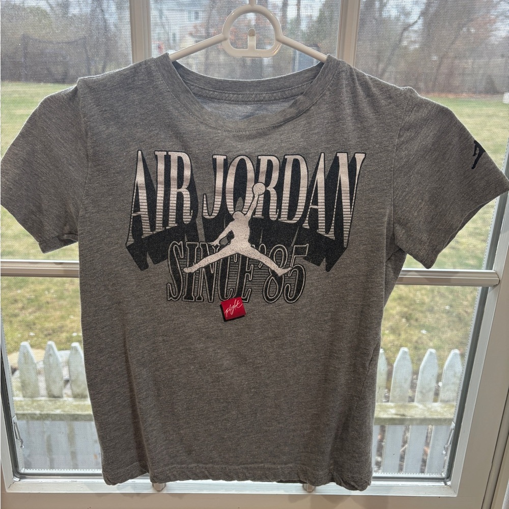 Jordan Grey Graphic Tee with Red Jumpman